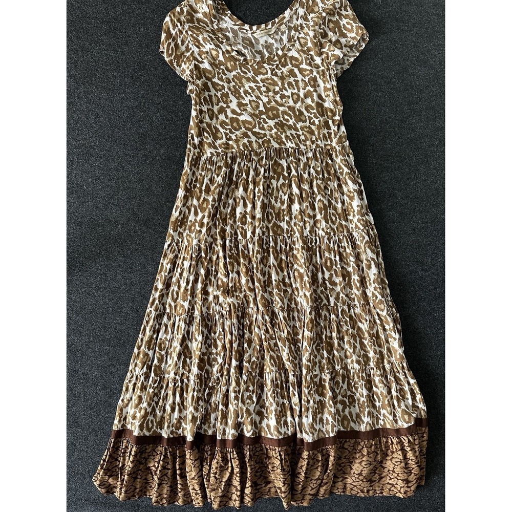 Soft Surroundings Tiered Maxi Kara Dress Leopard Mocha Print Sz SM Short Sleeve